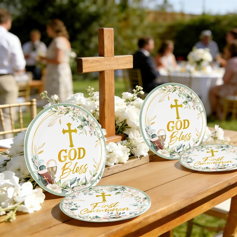 First Communion Party Plates Baptism Party Decorations Supplies God Bless