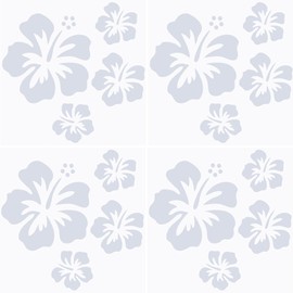 GORGECRAFT 4 Sheets Hibiscus Flower Car Sticker White Hawaiian Stickers and Decals Reflective Stickers Waterproof Vinyl Automotive Exterior Decor for SUV Truck Motorcycle Doors Wall Laptop