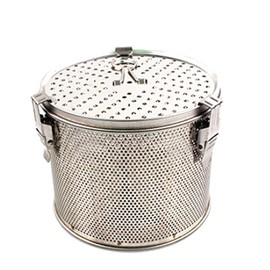 Minecook Commercial Grade D 6.3" X H 5.3" Genuine Stainless Steel 18/8 Perforated Tall Strainer - One Touch Lock System - Restaurant & Home Use - Extra Large