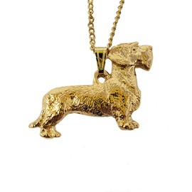 Dachshund Wirehaired Dog 24k Gold Plated Pewter Pendant with Chain Necklace Set