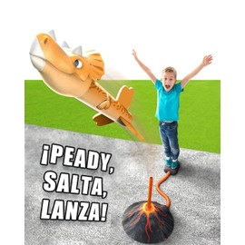Lanzador de cohetes para niños -Hasta 100 pies de alcance-Regalo de cumpleaños para niños y niñas de 3 a 10 años -Diversión al aire libre con juguete de dinosaurio，Juguete lanzador de cohetes a pedal
