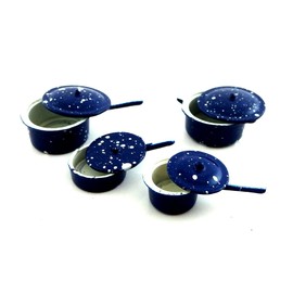 Town Square Miniatures Dolls House Kitchen Accessory Blue Saucepan Pan Set