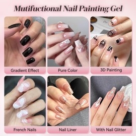 yehapp Nail Painting Gel for Nail Art, 2x8g Painting Gel for Gel Nail Polish - Black & White