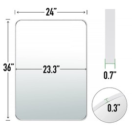 SCWF-GZ 24x36 Mirror Rectangle Full Length Wall Mounted Hanging or Against Wall Metal Frame Dressing Make-up Mirrors for Entryway Bedroom Bathroom Living Room 24 36 36x24 inch Silver