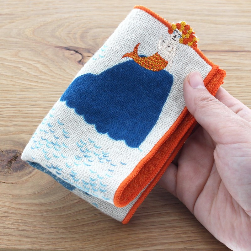 Natsuhashi Pattern Morita MiW Small Pocket Handkerchief, Ningo, Orange, A-65940-86-OR