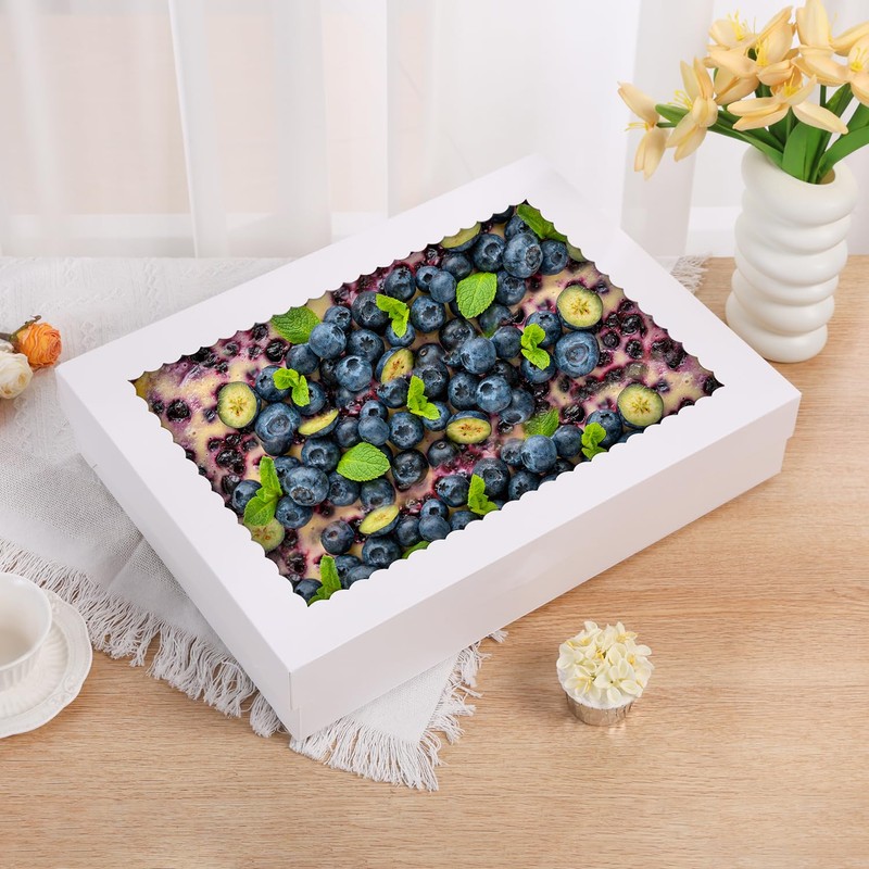 PFAMKEER 12pcs 19x14x4 inch Cake Boxes with Window，White Rectangle Sheet
