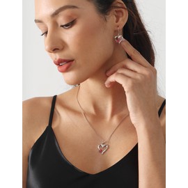 YL Heart Dangle Earrings 925 Sterling Silver Drop Earrings Created Ruby Leverback Jewelry for Women