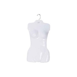 Economy Female White Hanging Plastic Torso Form with Hook - Fits Women’s Sizes 5-10 - Hanging Fashion Form Mannequin to Display Clothing and Accessories