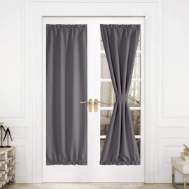 NICETOWN Blackout Rod Pockets Door/Window Curtain Back Door Side Panels for Privacy - 30W x 72L Blackout Thermal Insulated Classroom Curtains Lockdown Shade for French Door - 1 Panel, Grey