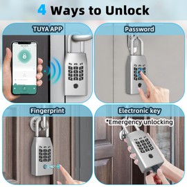 KENRONE Smart Outdoor Key Lock Box, Fingerprint/Tuya APP/Card/Password/Emergency Key Unlocked, APP Wireless Remote Unlocking, Smart Home Key Car Key Box