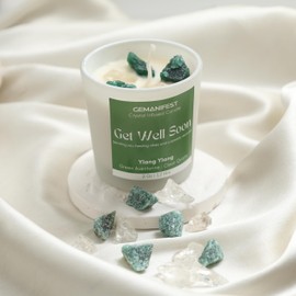 Gemanifest Get Well Soon Manifestation Candle for Healing and Wellness Gifts for Men Women Ylang Ylang Scented Crystal Candle Feel Better Cheer Up After Surgery Gifts