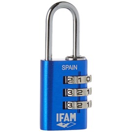 Ifam Col Combi Combination Padlock, 20 mm, Blue, Maximum Security, Smooth Wheels, with Key and Over 1,000 Combinations