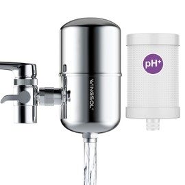 WINGSOL WINGSOL Stainless Steel Alkaline Water Filter for Sink Faucet, NSF/ANSI 42 & 53, Improve pH & Taste, Reduce Chlorine, Odor, Sediment & Microplastics, 360° Rotating Tap Purifier 200 Gallon
