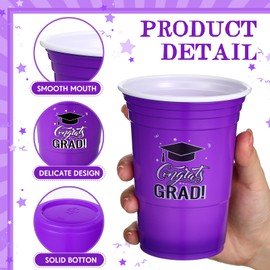 Ziliny 50 Pack Graduation Cups Bulk 16 oz Congrats Grad Cups 2025 Disposable Plastic Hot Cold Beer Beverage Drinks for School Graduation Party Decorations (Purple)