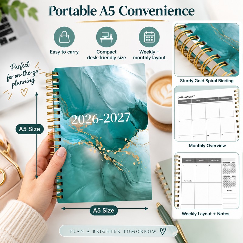 2026–2027 A5 Planner for Weekly & Monthly Planning – Spiral