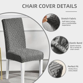 Chair Covers, Stretch Jacquard Dining Room Chair Covers Set of 6, Cat Scratch Resistant Washable Chair Covers for Dining Chairs, Removable Chair Protectors for Dining Room, Kitchen, Hotel, Ceremony