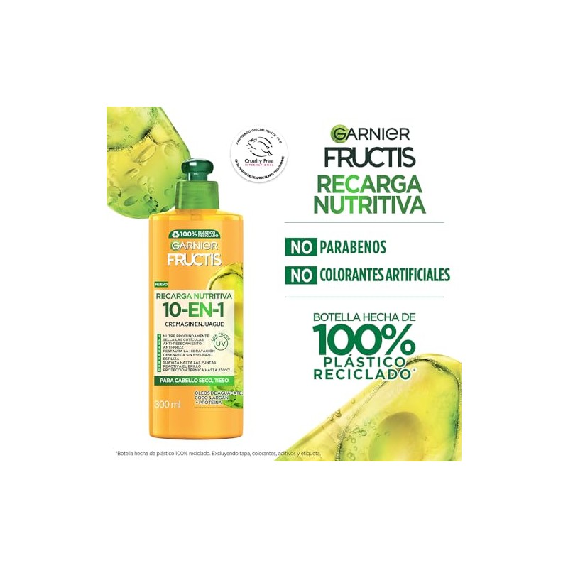 Garnier, Fructis Crema Para Peinar 10 En 1 Recarga Nutritiva,