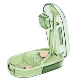 ColeMela Pill Cutter Splitter for Small and Tiny Pills, or Large Pills. V-Shaped Design for Multiple Sizes. Safety Blade Guard. Loss-Proof Built-in Small Brush & Sliding Door Pill Storage (Olive)