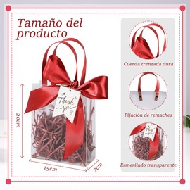 Bolsa de Plástico de PVC Transparente, 10 Bolsas de Regalo de Plástico Transparente con Asa, Bolsas de Compras Reutilizables con Cintas y Paja de Rafia 20x15x7cm (Champán)