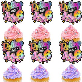 Roller Skate 6th Birthday Cupcake Toppers 18-PC Set - Lovely Roller Skate Themed Birthday Party, Retro Roller Skate Themed Party, or Disco Ball Party Decoration for Boys or Girls - LIANGSS