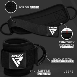 RDX Ankle Straps for Cable Machines Resistance Bands Attachment, 7mm Neoprene Padded 10”x4”, Gym Wrist Cuff Women Men Home Fitness, Weight Lifting D-Ring Booty Leg Workout Curls Kickbacks Hip Abductor