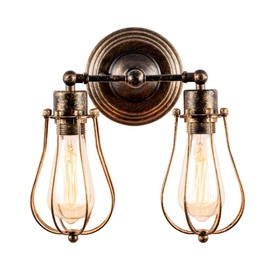 Industrial Wall Sconce Luling Loft Antique Wall Lights Wire Cage Adjustable Socket Edison Vintage Metal Retro Lamp Fixtures for Bedroom Gazebo (No Bulb) (with 2 Light) (Bronze Color) (Bronze)