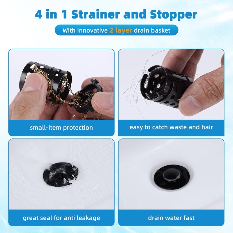 Universal Bathroom Sink Stopper Hair Catcher Upgraded with 2-Layer Detachable
