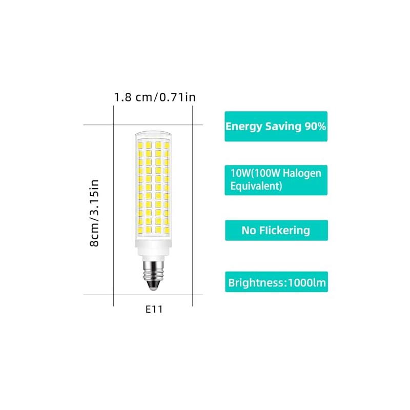 hekmazon E11 Led Light Bulb 10W 100W Halogen Equivalent Daylight