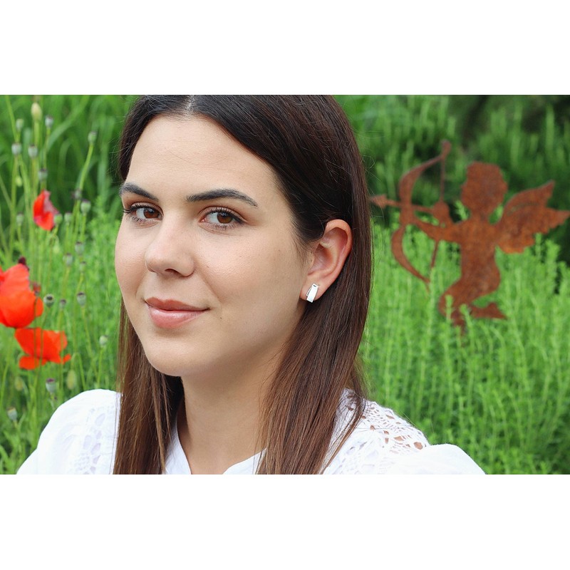 SILBERMOOS Stud Earrings Rectangular Brushed Shiny Sterling Silver 925 Earrings