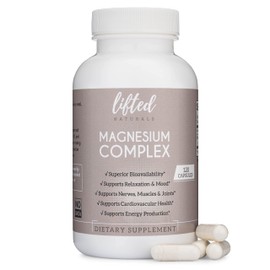 Lifted Naturals- Complejo de Magnesio Suplemento de Magnesio con Bisglicinato, Malato, Taurato 120 Cápsulas Bioavail                                  