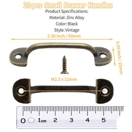 Bivethoi 20pcs Black Rustic Gate Handle, Gate Pulls Antique Cupboard Handles with Mounting Screws, Jewelry Box Door Handle Hardware for Small Wooden Box Decorative, 2 Inch Hole to Hole (Bronze)