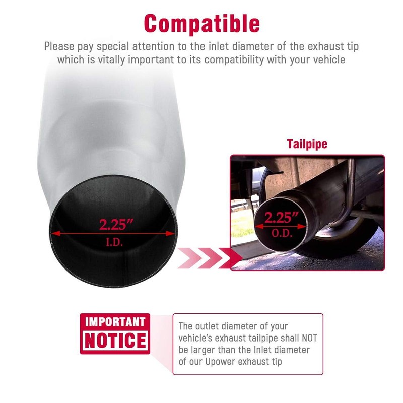 Upower 2.25" to 3" Exhaust Tips 2 1/4 inch Inlet