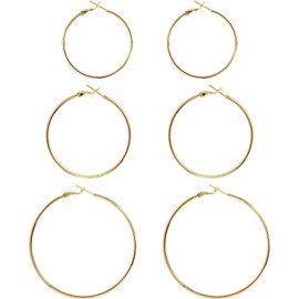 Gold Hoops Earrings For Women 3 Pairs 18k gold hoops earrings 40+60+70mm Large gold hoop earrings set Hypoallergenic gold hoops Big Gold Hoop Earrings With s925 Sterling Silver Post For Women Girls