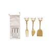 Creative Co-Op Reindeer Handle Brass Cheese Knives, Brass, Set of
