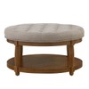 24KF Upholstered Round Coffee Table with Wooden Shelf, Tufted Button
