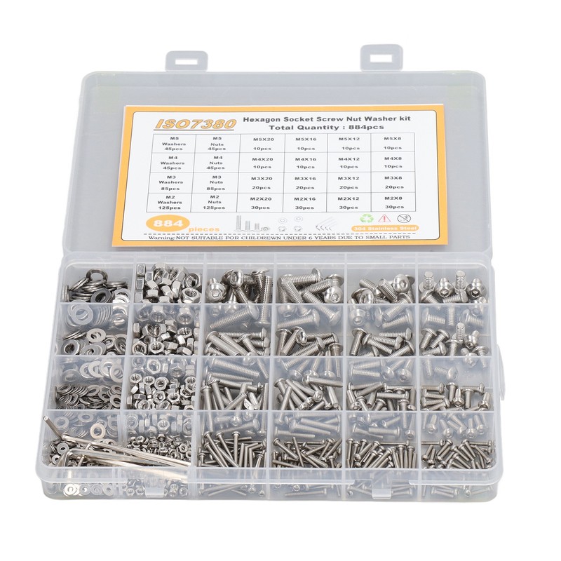 884 Pcs Screw Nut Washer Wrench Kit M2 M3 M4