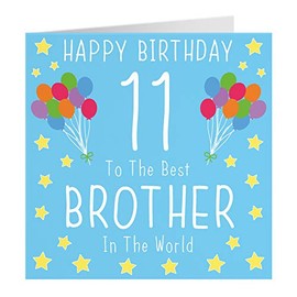 Hunts England Brother 11th Birthday Card - Happy Birthday - 11 - To The Best Brother In The World - Iconic Collection - Standard - 148 x 148 mm