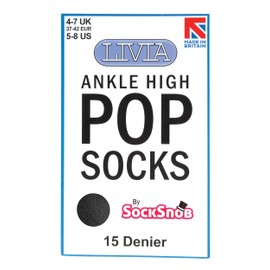 LIVIA - 3 Pairs Ladies Sheer 15 Denier Nylon Ankle High Anklets Pop Socks (4-7 uk, Black (Ankle))