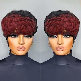 VRZ Short Curly Pixie Cut Wig Human Hair Short Wigs for Black Women pixie cut wigs human hair Short Human Hair Pixie Cut Glueless Wig Short Wigs Natural Curly with Brown R1B/99J