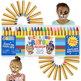 JOYIN 24 Colors Face Paint Safe & Non-Toxic Face and Body Crayons (Large Size 3 inch) Ultimate Party Pack Including 6 Metallic Colors for Birthday Toy Makeup Party Suppiles, Gifts for Kids Girls Boys