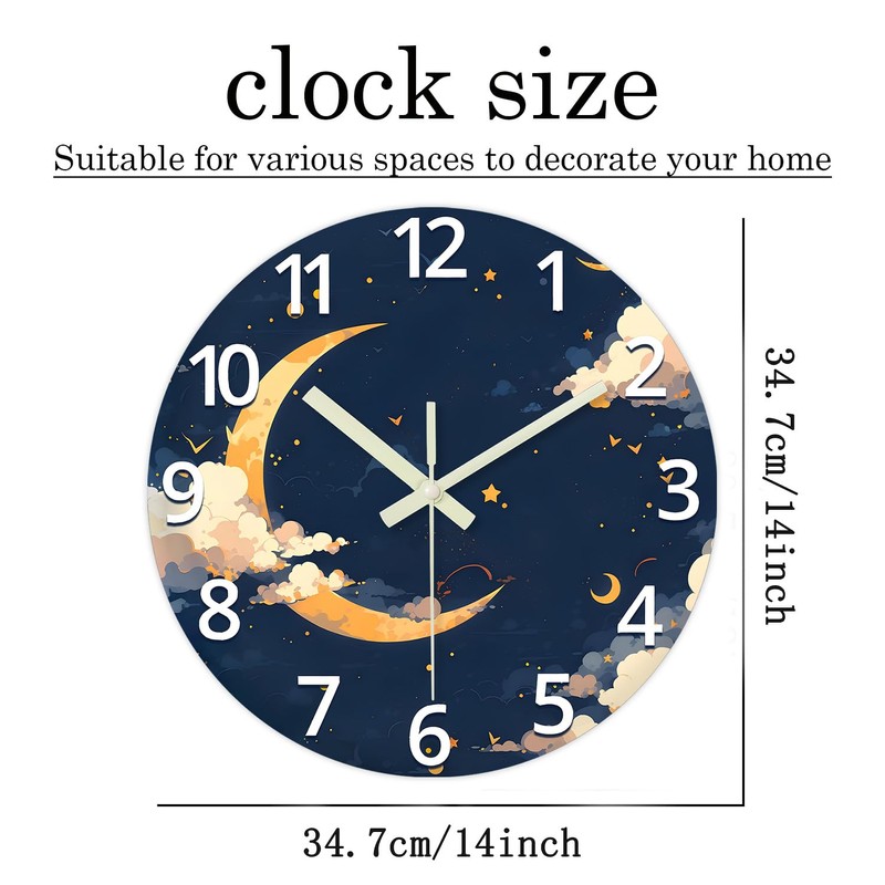 Constantplanet 14 Inch Moon Clock for Kids Bedroom Small Glow
