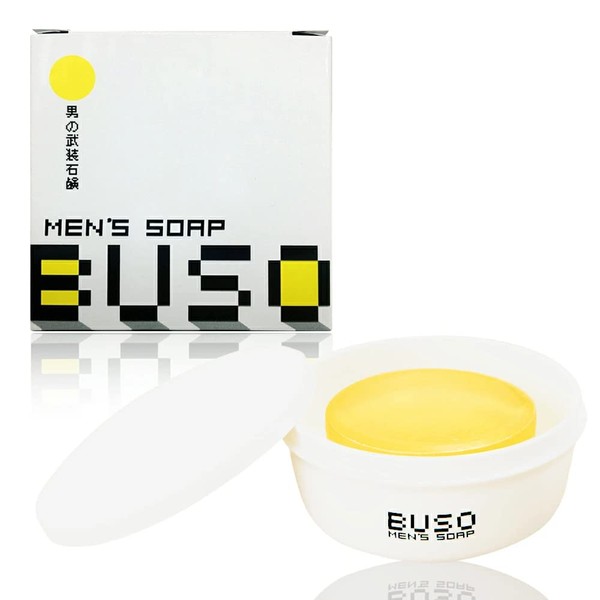 BUSO Facial Washing Soap, Men's Soap & Case, 1 Each (Exclusive Case Included) Men's, Facial Cleansing Soap (Foaming Net Included) Worried About Aging Odor, Sweat Odor, For 30s, 40s, 50s, Twice Morning and Evening, About 1 Month Worth, No Additives, Fulvi