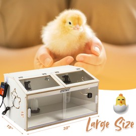 NEWTRY Chicken Brooder Box 32” Intelligent Sliding-Door Chick Brooder with 3 Heating Lamp, 1 Temp Controller, 2 Types of Thermometer Brooder Box up to 35 Chicks Quail Birds