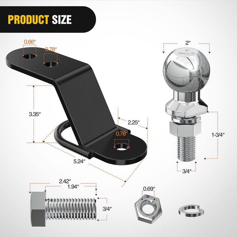 Nilight ATV/UTV Three-Way Hitch with 2 Inch Ball 3500lbs 3