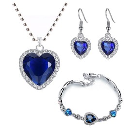Yeahgoshopping Korean Hot Women's Classic Heart of Ocean Crystal for Women Beach Heart Blue Jewelry Gift Set for Classic Women, Valentine Day, Birthday, Mother Day