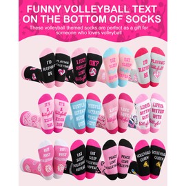 Patelai 12 Pairs Sport Socks for Women Funny Novelty Cotton Crew Sock Bulk Gifts for Volleyball Softball Lovers Team Players(Volleyball)