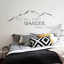 BATTOO Not All Who Wander are Lost Wall Decal Mountain Vinyl Sticker 50"W 19"H Family Kids Room Mural Motivation Love Home Travel Hobbit, Dark Gray