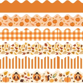 78Ft Fall Bulletin Board Borders Autumn Thanksgiving Bulletin Trim Borders Pumpkin Maple Leaf Orange Plaid Trim Stripes Bulletin Board Stickers for Fall Harvest School Classroom Home Office Wall Decor