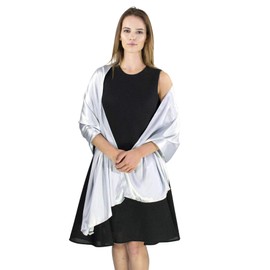 Classic Plain Solid Satin Silk Feeling Scarf, 71 x 27.5 inches (180 X 70 cm), Silver Grey