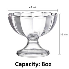 Mezchi Set of 12 Ice Cream Bowl Set, 8 Ounce Plastic Dessert Bowls, Clear Footed Dessert Cups, Ice Cream Cups Bowls for Sundae, Milkshakes, Parfait, Pudding, Fruit